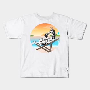 Zebra Chilling At Beach With Sunset Comic Style Kids T-Shirt